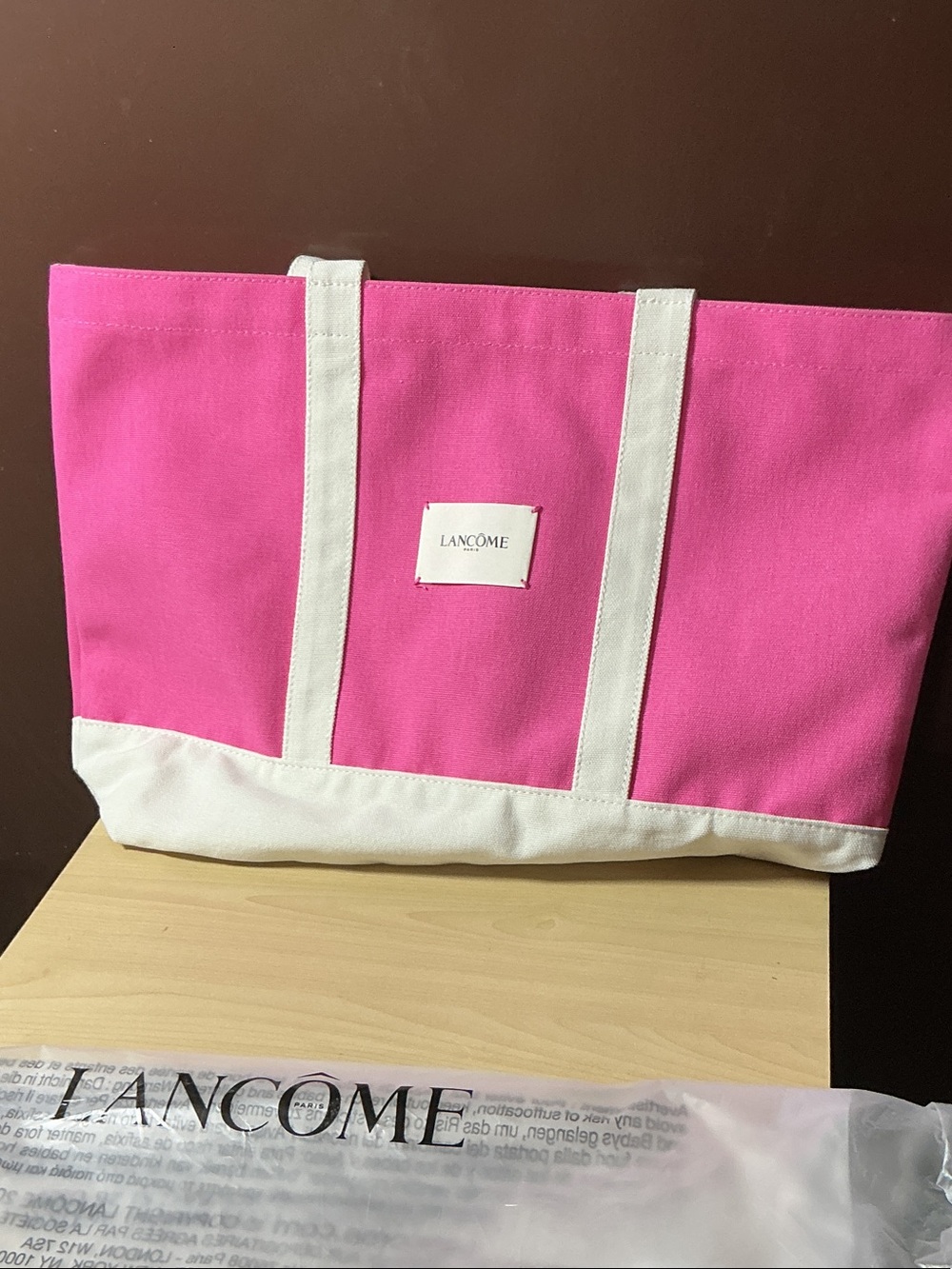 Pink Canvas Tote Bag with White Trim lancome new
